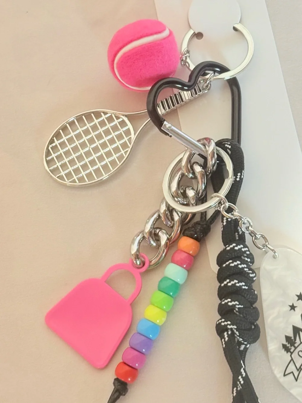 Outdoor Life Pink Tennis Charm Keychain/Bag Charm w/Metallic Accents